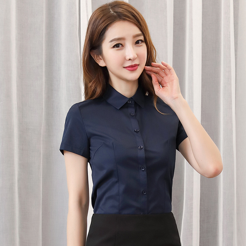 黑色藏青色衬衫女短袖职业正装新款韩版春夏衬衣工作服衬衣工作服