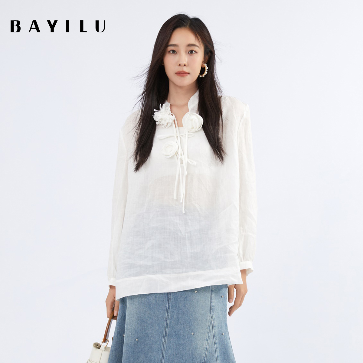 【小铃铛】芭依璐秋季衬衫系带小衫上衣93C0831