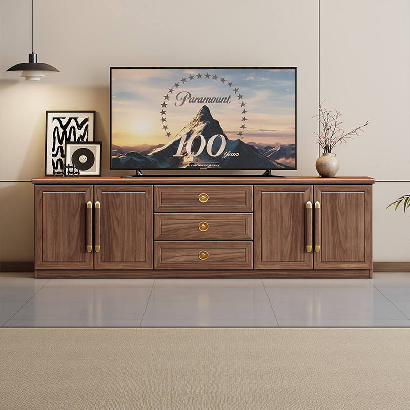 黑胡桃实木电视柜客厅简约家用小户型茶几电视柜组合收纳落地柜子