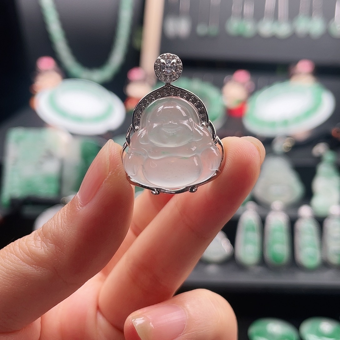 石英质玉银S925镶嵌吊坠(不含链)