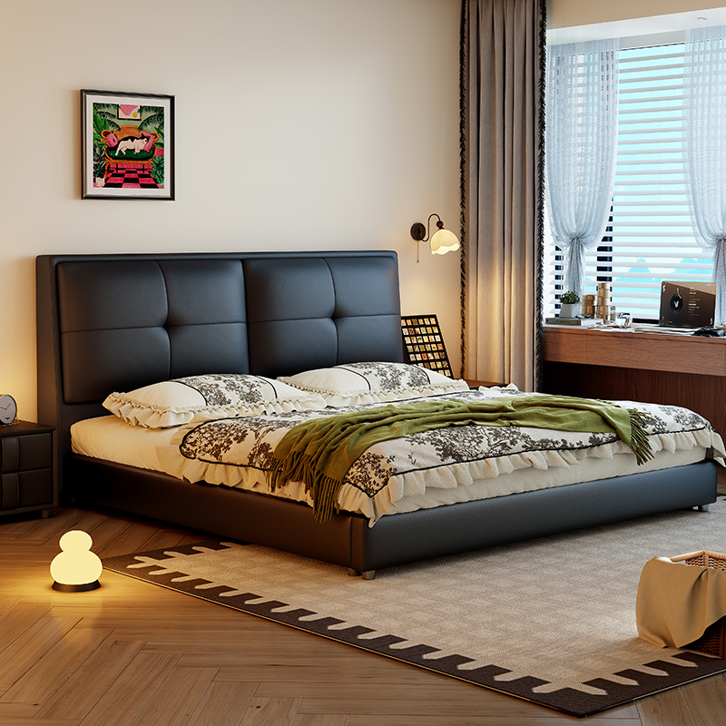 轻奢皮艺床现代简约主卧室双人床1.5米8意式皮艺床软包大婚床