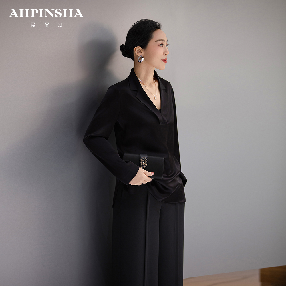 琴老板爱品纱【今忆】设计师轻奢百搭三醋酯百搭上衣E5SJ213PDL