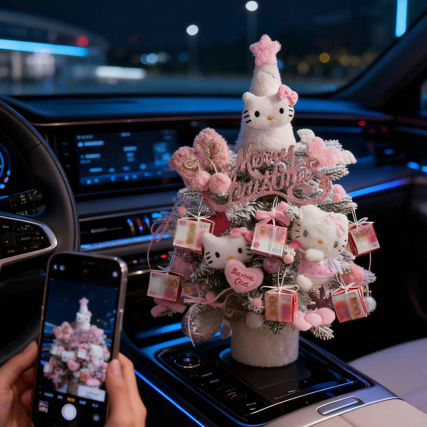 有钱花KT猫圣诞树可爱卡通玩偶仿真诺贝松布置摆件实用圣诞节礼物