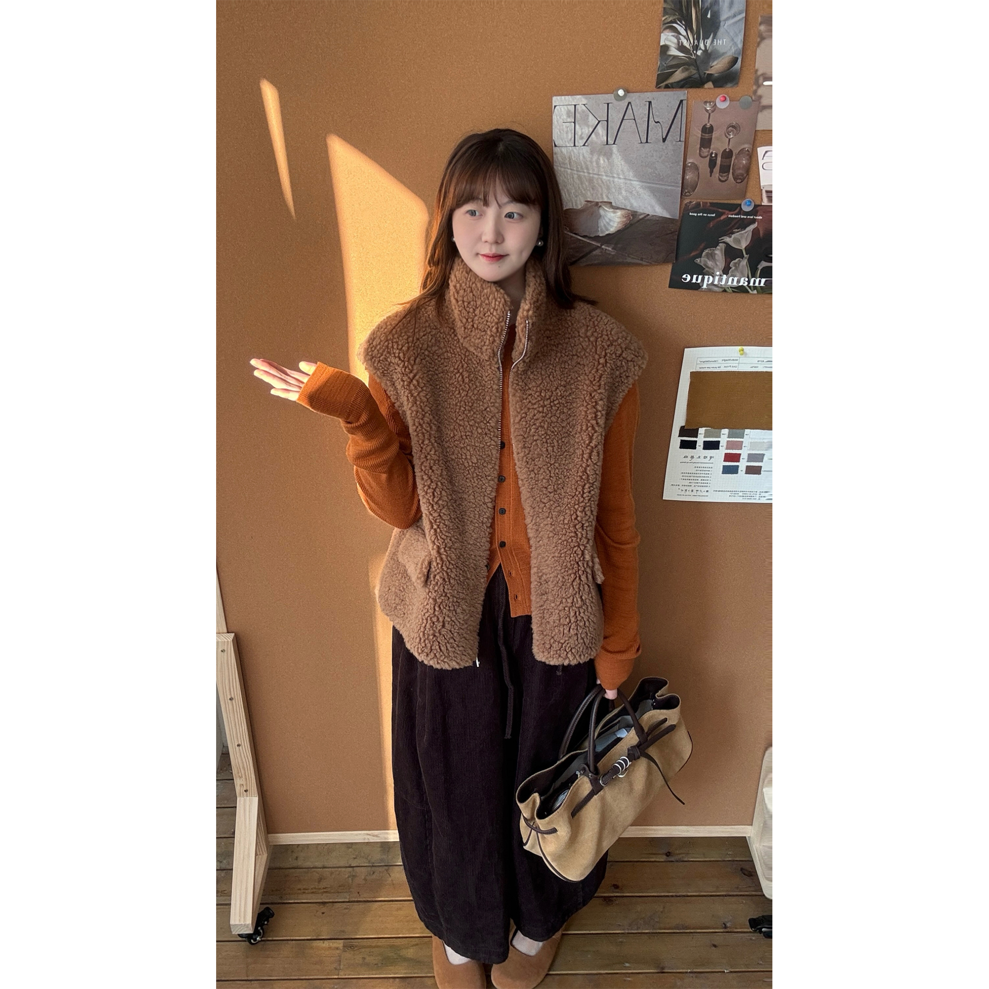 zhukele 立领羊剪 绒拉链马甲 百搭时尚马甲