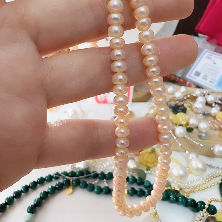 街***园淡水珍珠颈饰未镶嵌中国红馒头极光有纹