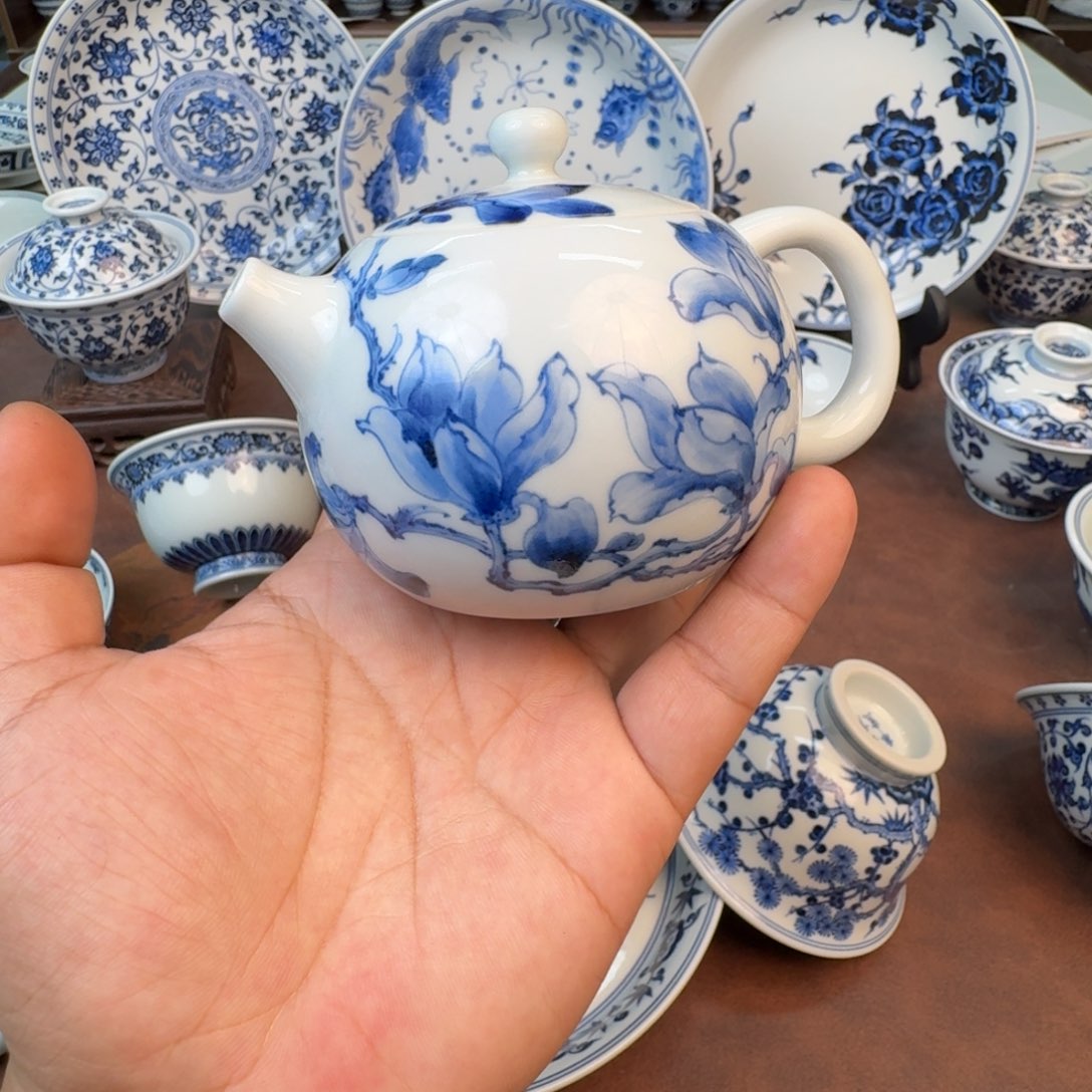 摆件玉兰手工壶手绘