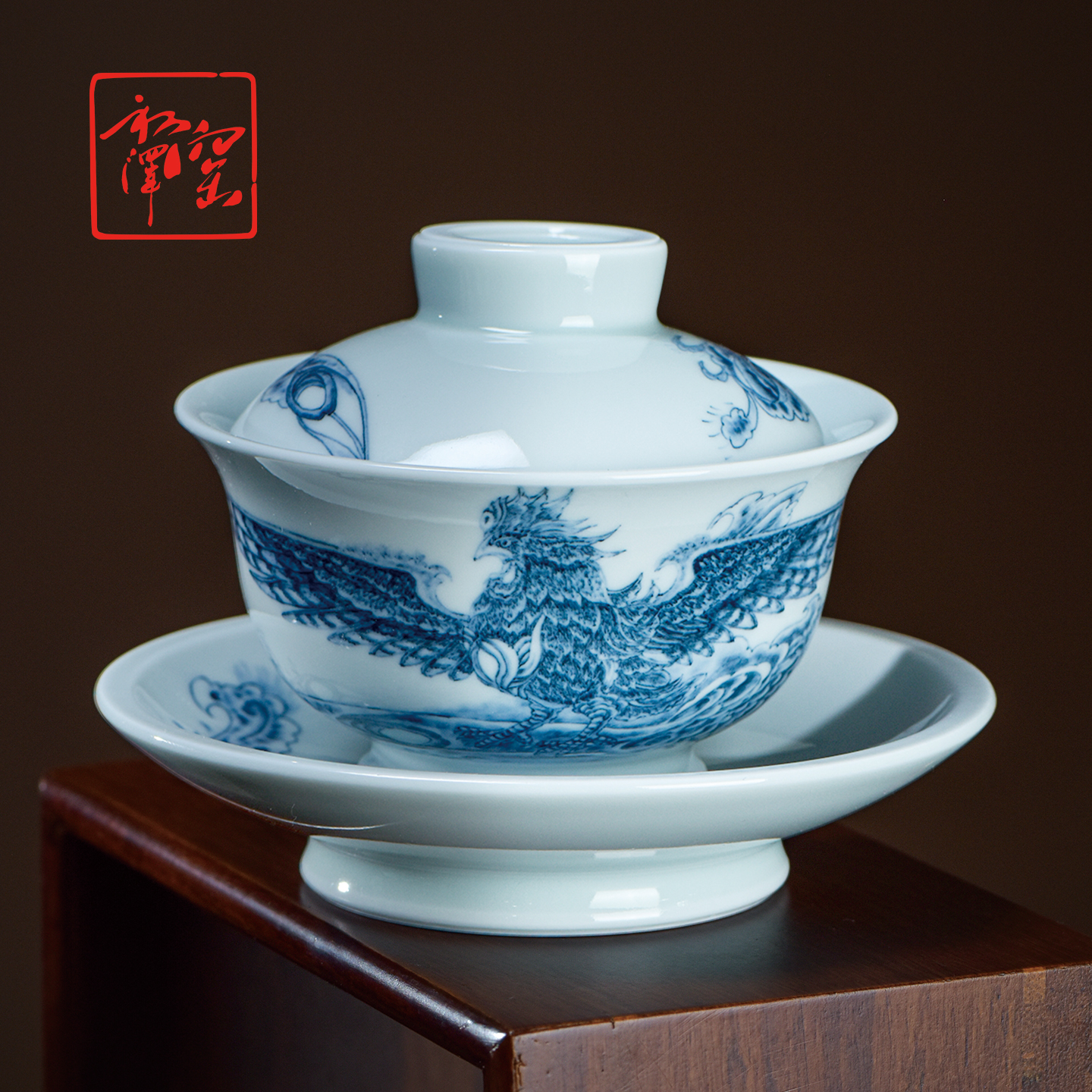 盖碗景德镇青花手绘三才盖碗陶瓷茶碗送礼鸿运盖碗·青花瓷