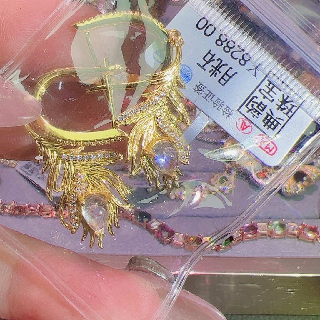 月光石耳饰银S925镶嵌