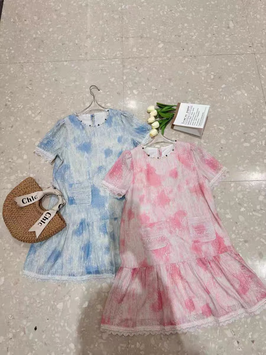 2025夏季新款女装欧货时尚钉珠扎染刺绣连衣裙63392