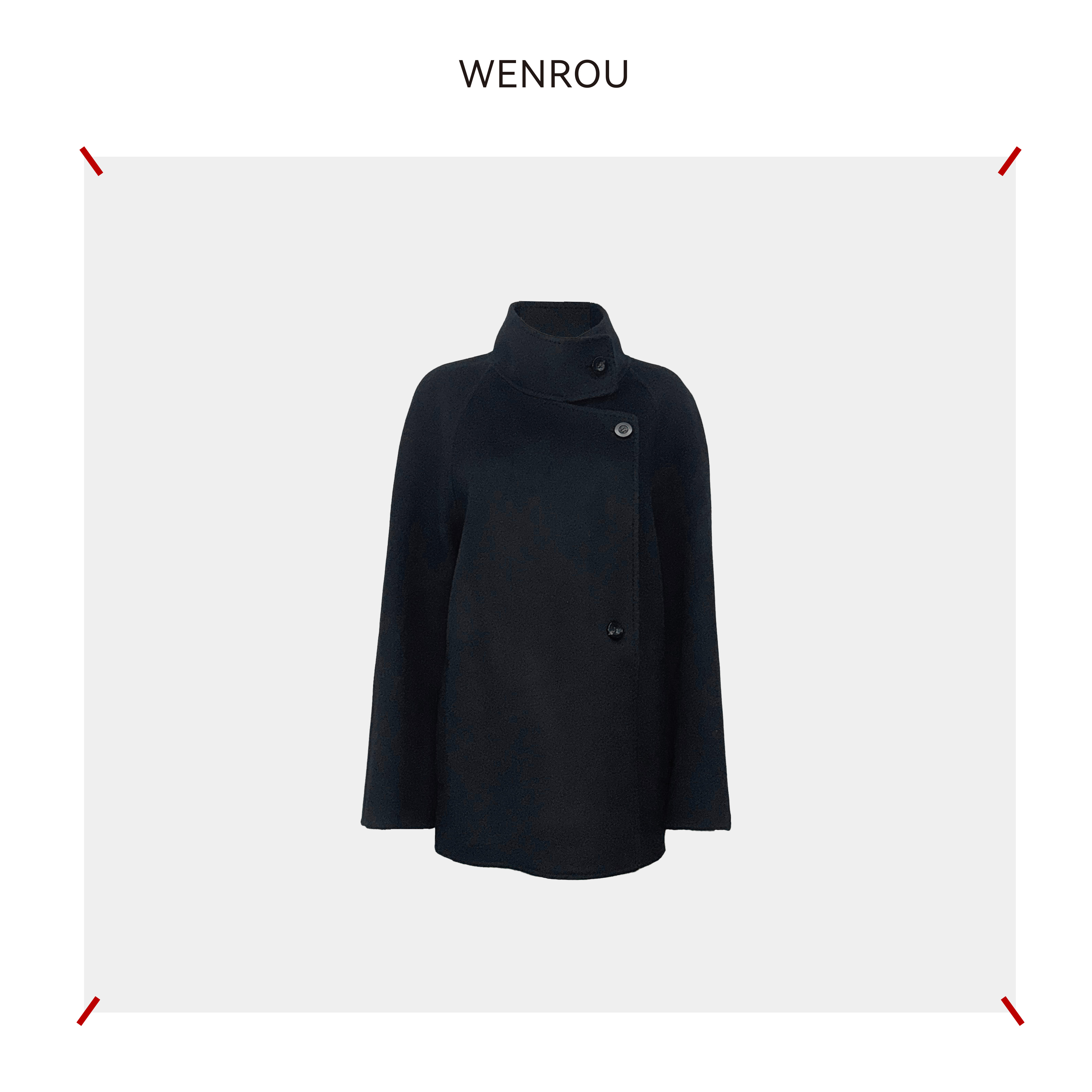 温柔自知 黑色 短款 羊绒大衣 毛呢外套YR11252