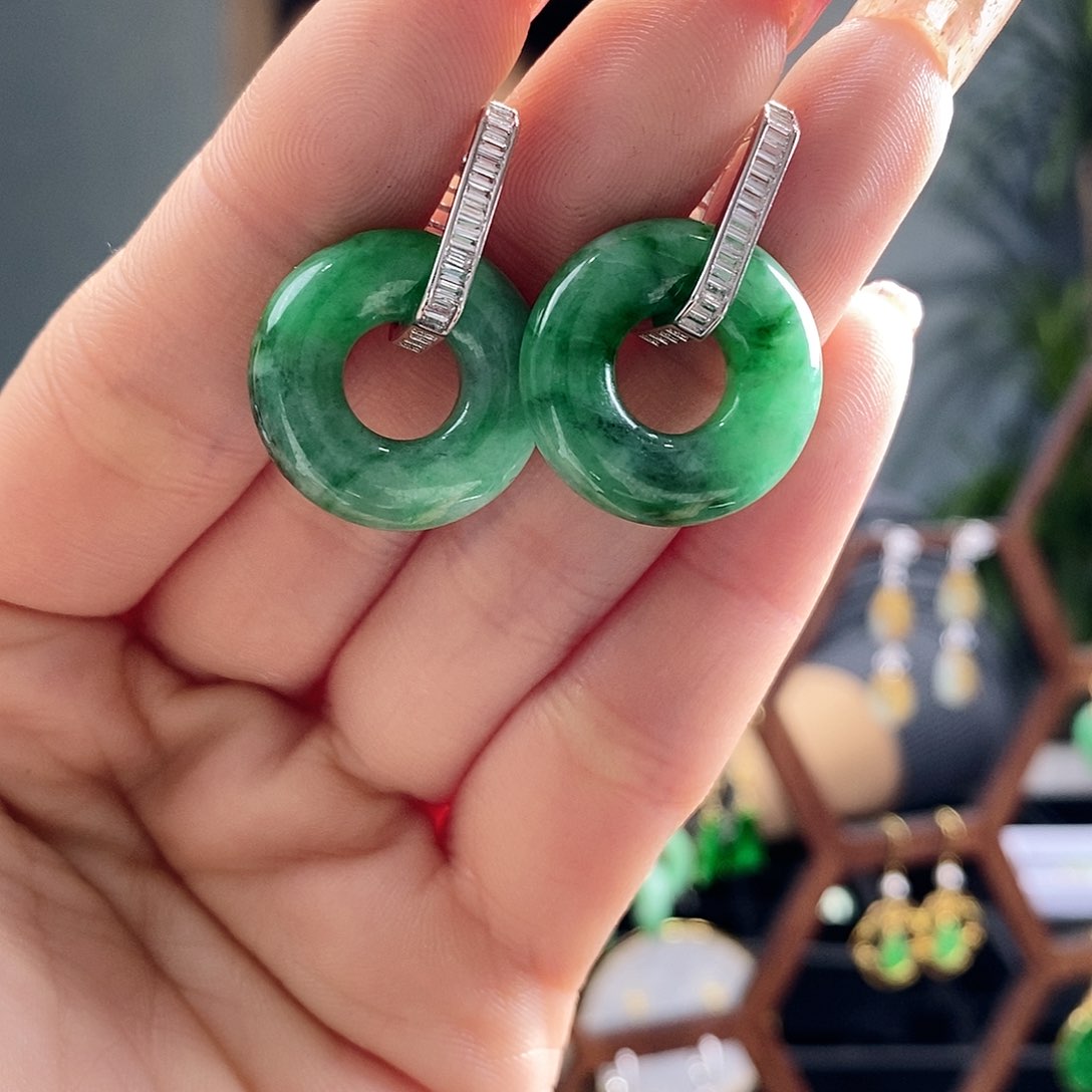 翡翠耳饰银S925镶嵌翡翠