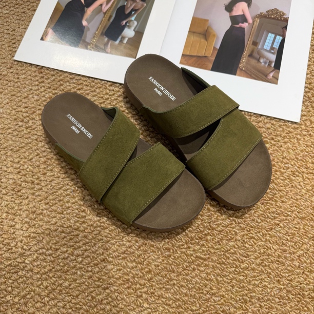 小敏家 牛油果绿色 交叉凉拖女 厚底夏季外穿厚底一字带懒人拖鞋