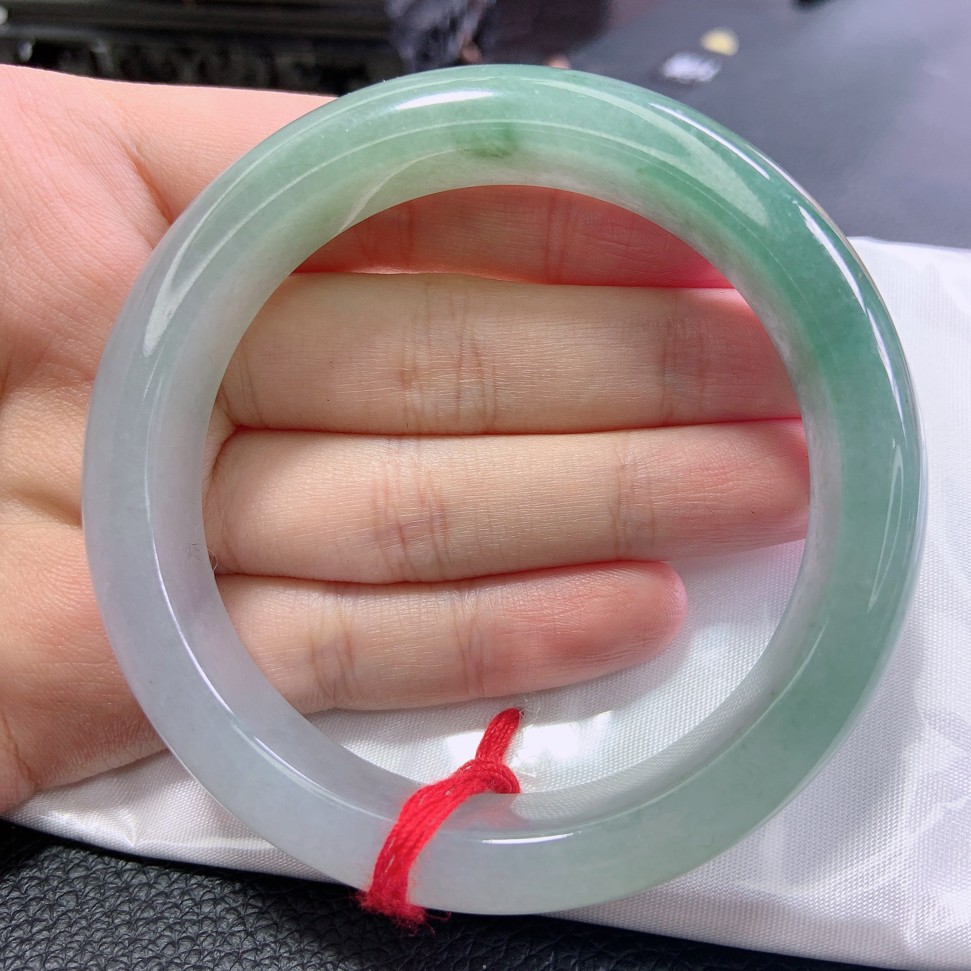 0820号缅甸天然A货翡翠手镯55-56圈口半山水糯冰正圈镯