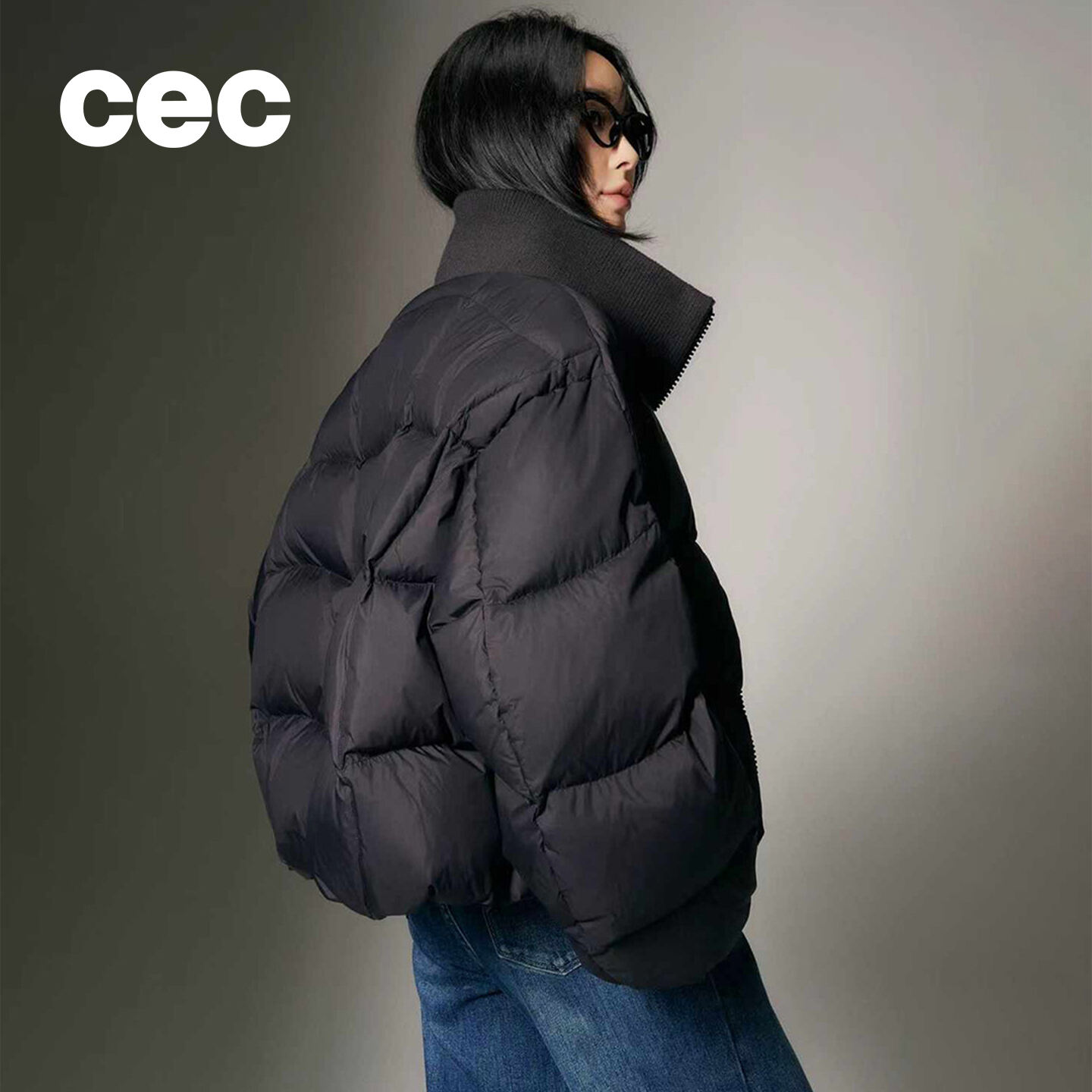 cec韩系简约立领泡芙羽绒服女款冬季新款日常加厚保暖短款面包服