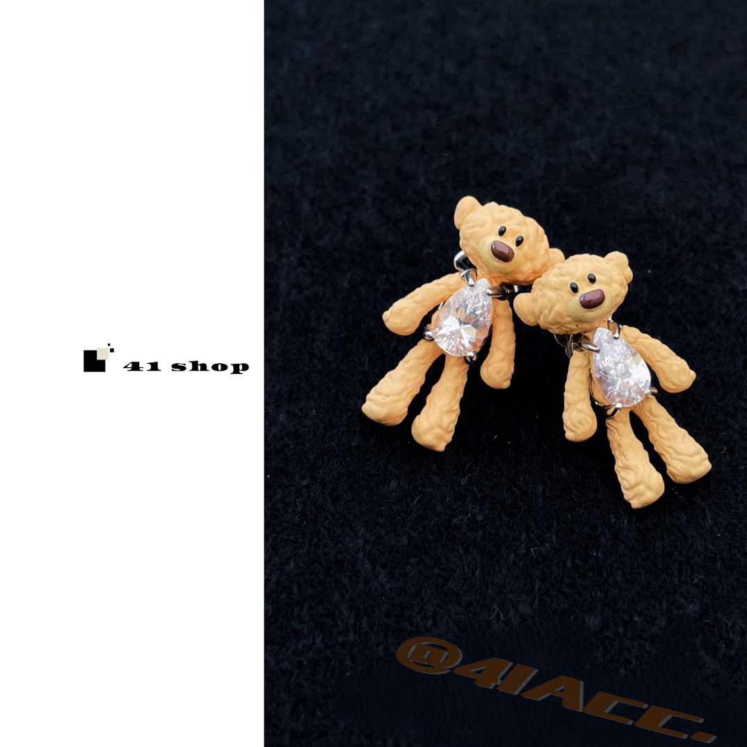 铜合金树脂耳饰 A467 铜合金耳饰 水滴锆石小熊耳钉