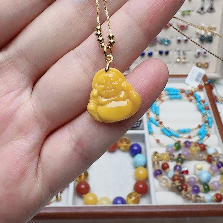 蜜蜡颈饰银S925镶嵌吊坠241