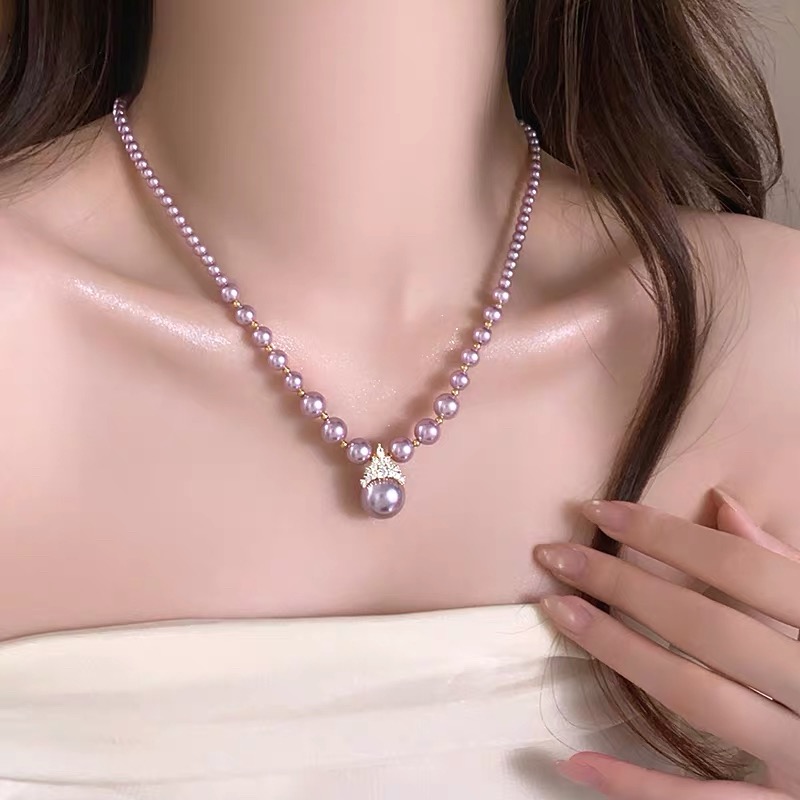 钨合金项链 紫色皇冠项链高级感新款锁骨链X12915