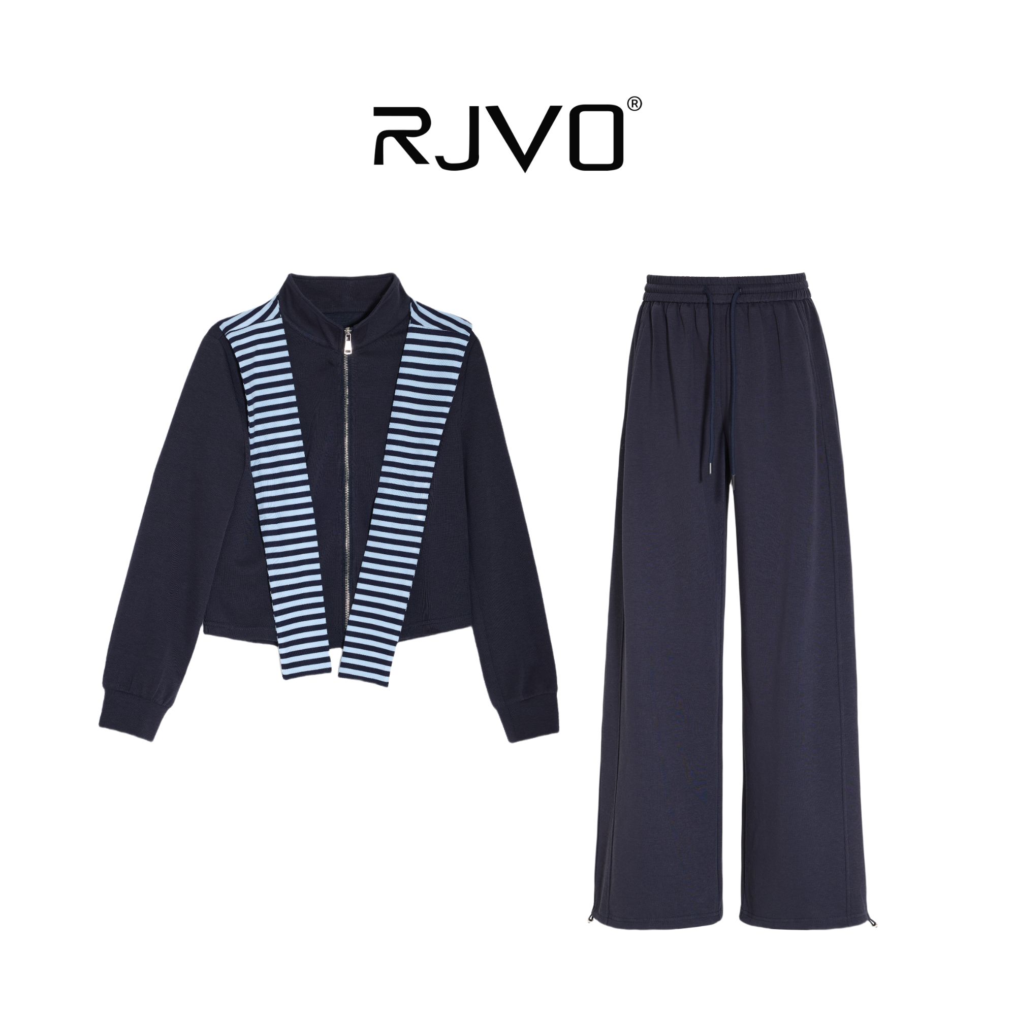 RJVO新款气质日常通勤宽松条纹披肩假两件时尚卫衣套装