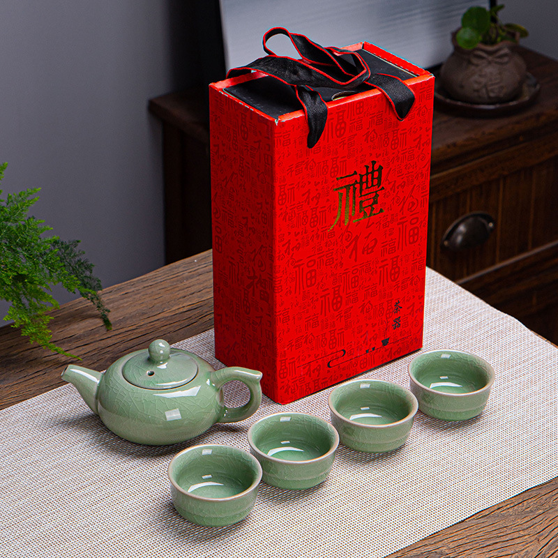 茶具套装哥窑泡茶中式陶瓷10头鱼方壶礼盒伴手礼送礼-A118