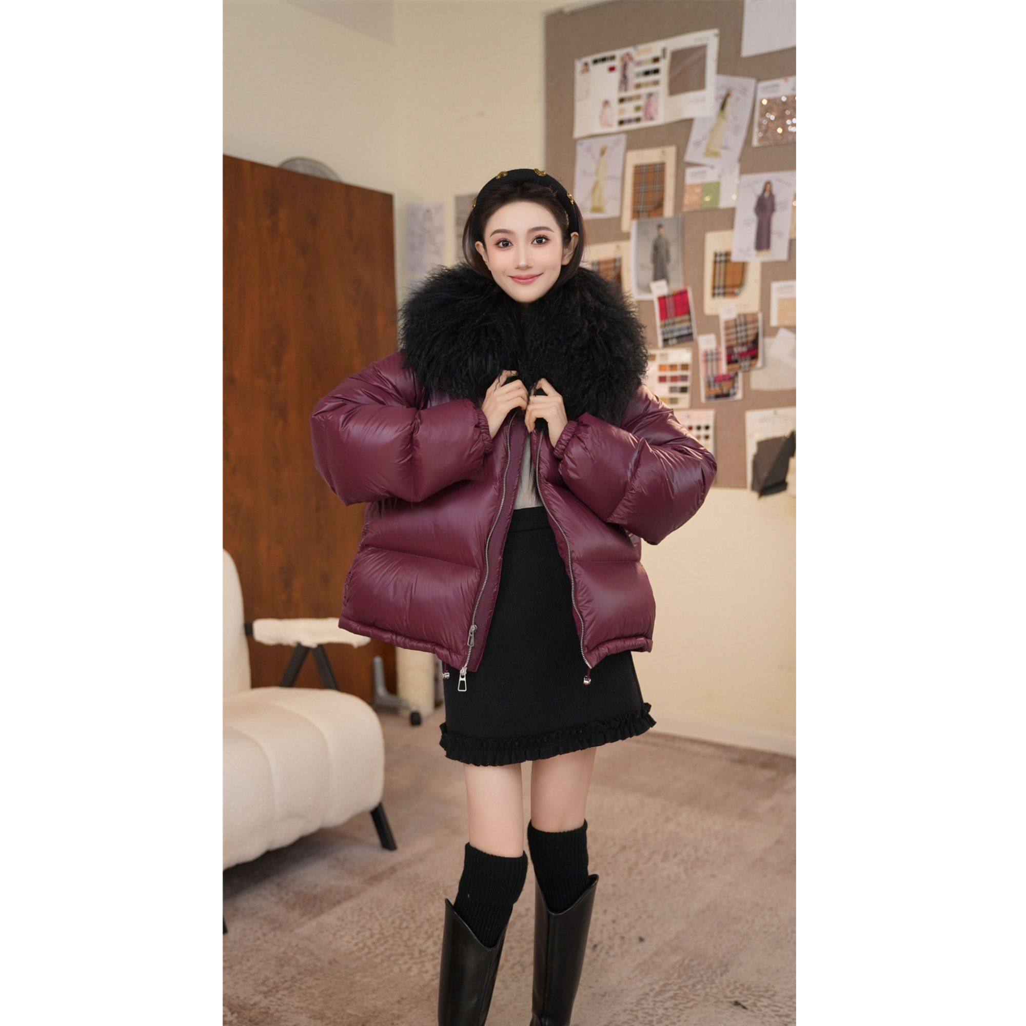 CC【挪威森林】25新款新国标羽绒90白鸭绒连帽滩羊毛领羽绒服