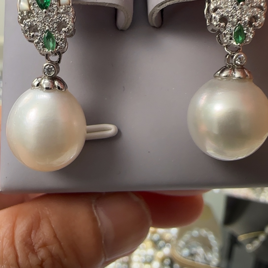 海水珍珠耳饰银S925镶嵌