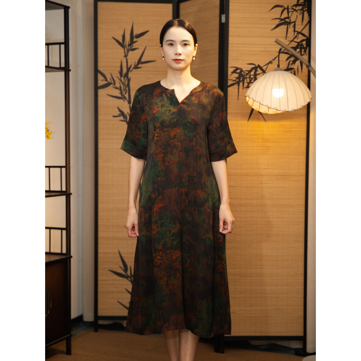 【霞满天】新中式国风夏季V领女装改良旗袍连衣裙