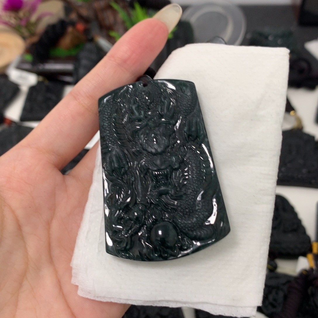 翡翠未镶嵌挂件天然缅甸a货钢琴黑挂件