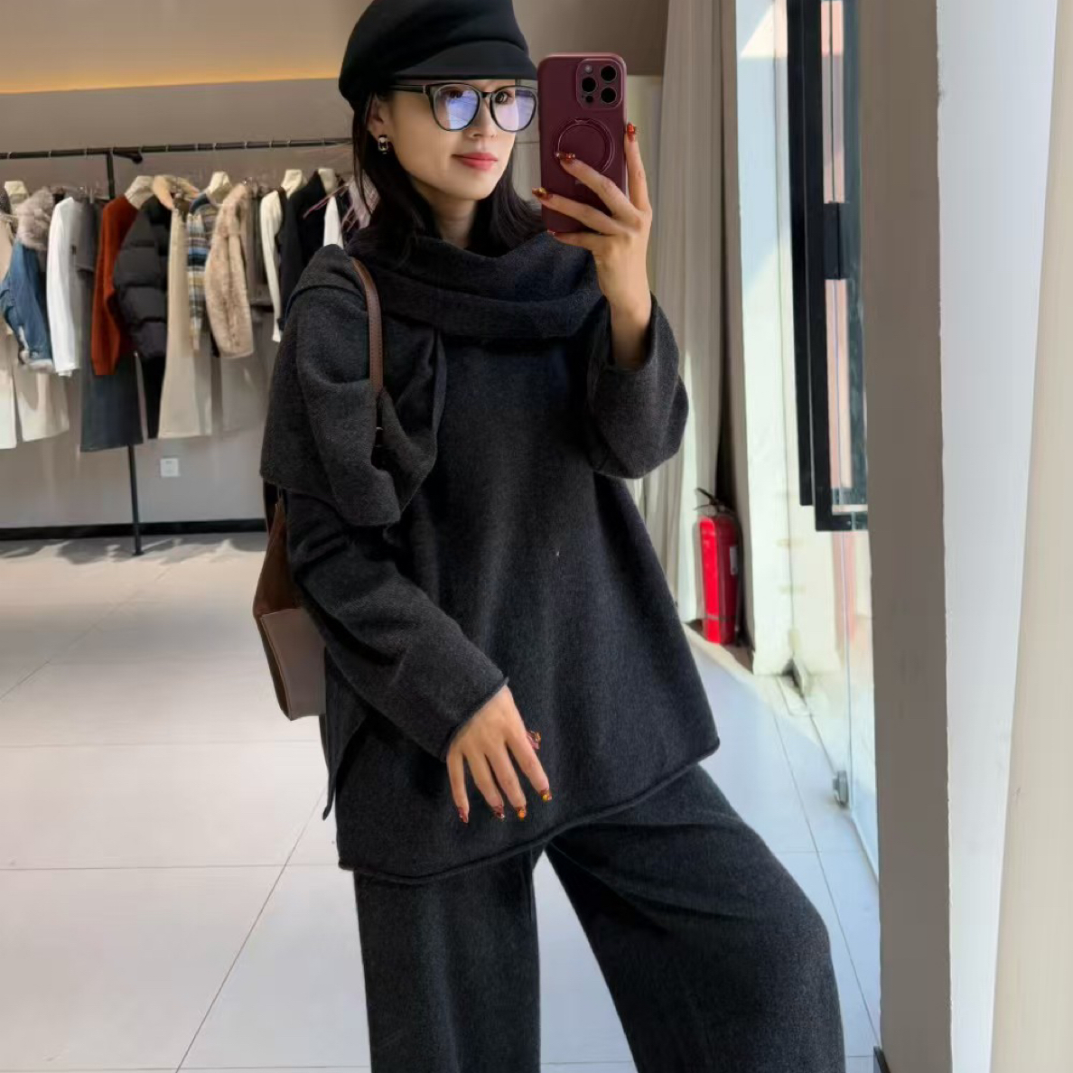 【W➕欧韩】秋冬慵懒风裤子套装带披肩三件套休闲时尚套装