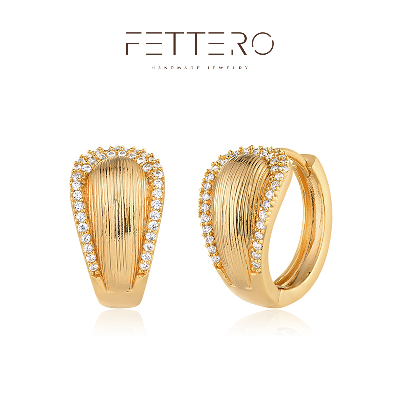 fettero 铜合金耳饰 【金色边镶鼓面大瓜子耳环】气质时尚设计师