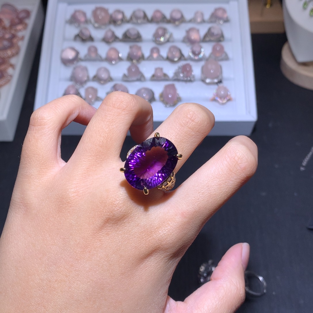 银S925镶嵌颈饰紫晶小***?戒指