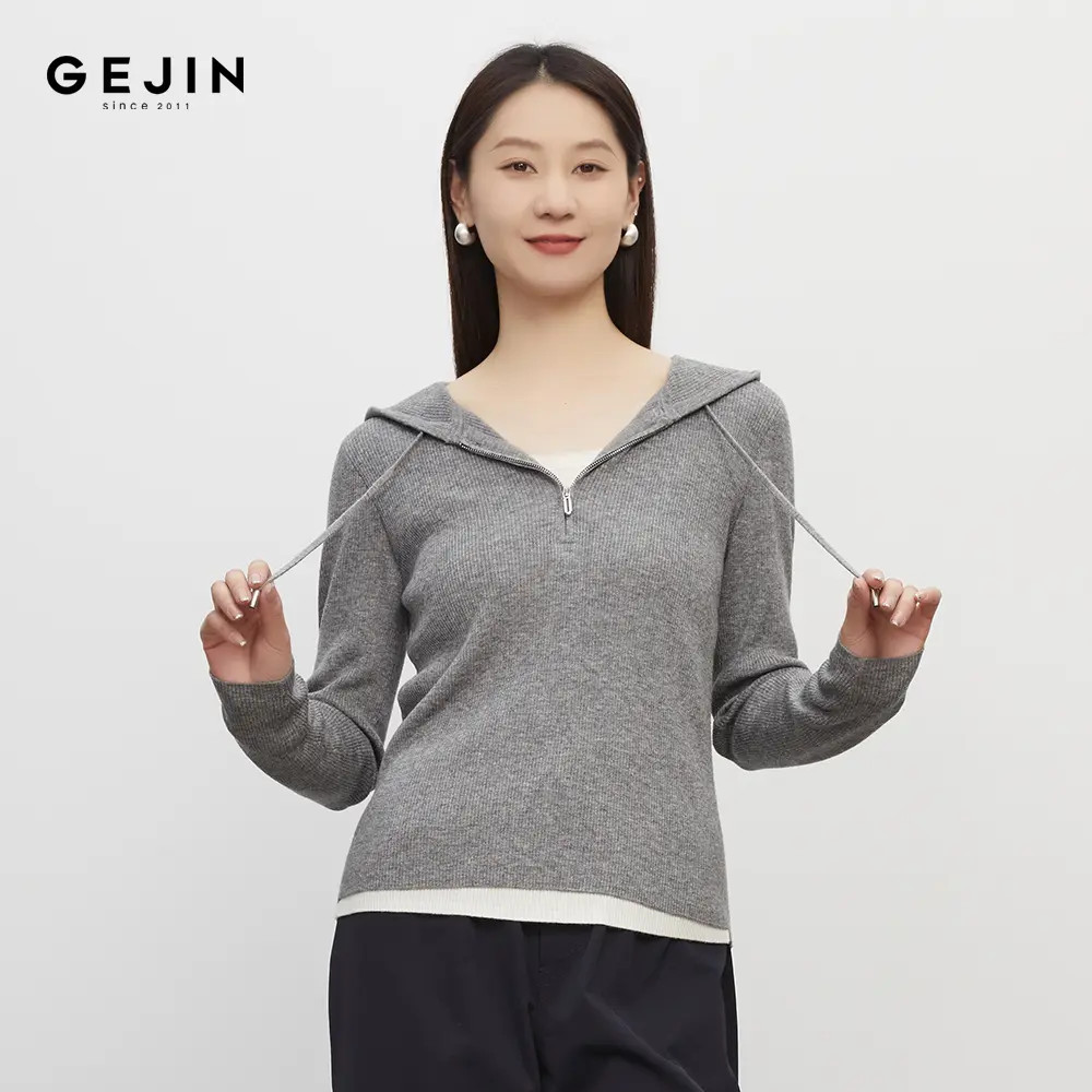 GEJIN/歌锦秋季新款显瘦长袖连帽修身极简风套头卫衣9332560413