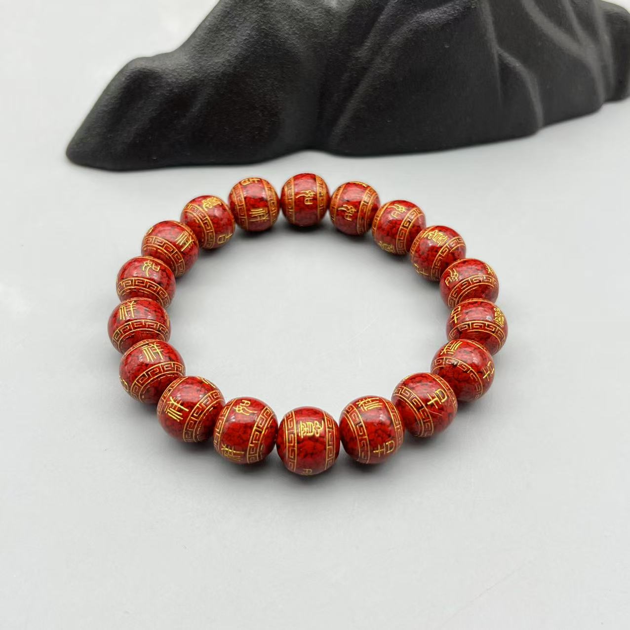 含辰砂工艺品JT378-晶体砂带烫金吉祥单圈手串11+mm