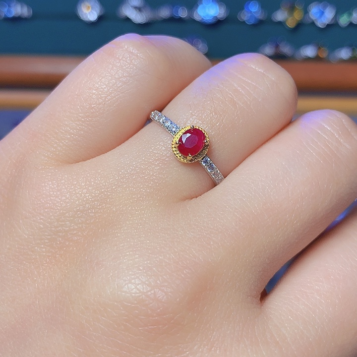 红宝石戒指银S925镶嵌负*负