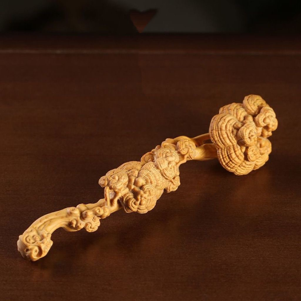 崖柏木精工大如意灵芝摆件长16