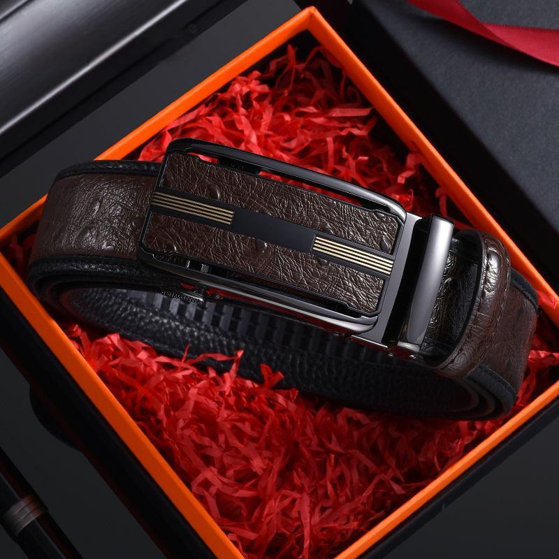 2025新款男士轻奢鸵鸟皮带极简休闲风商务腰带男款爆款2025新款