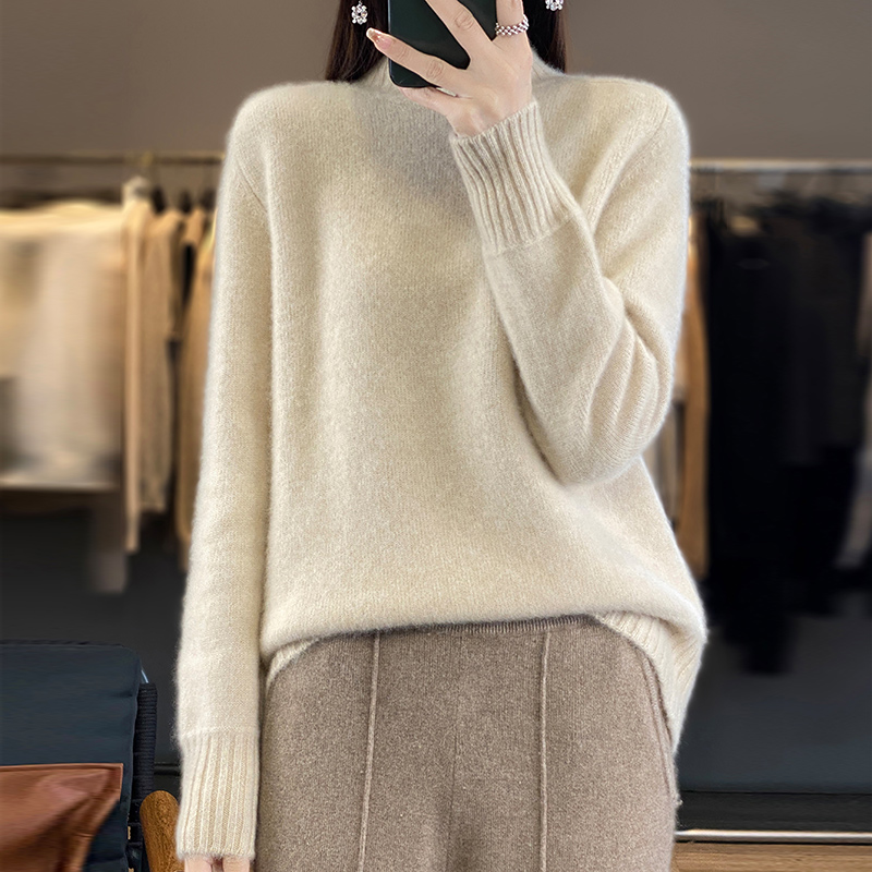 【100全羊毛】加厚女半高领宽松显瘦慵懒毛衣秋冬新款打底衫6885