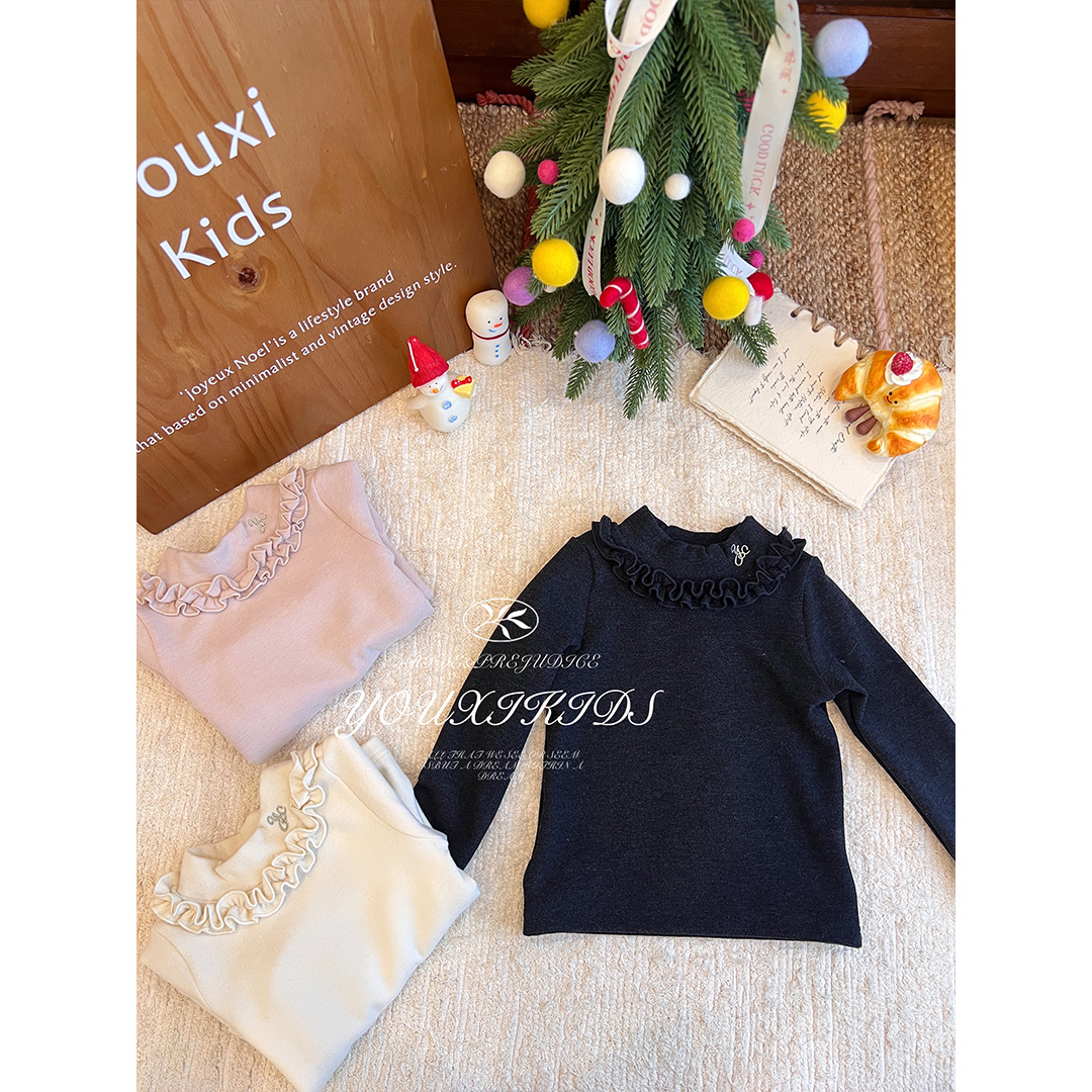 现飞飞家·小太阳秋冬新款磨毛保暖刺绣花边洋气加厚打底衫 FF3108