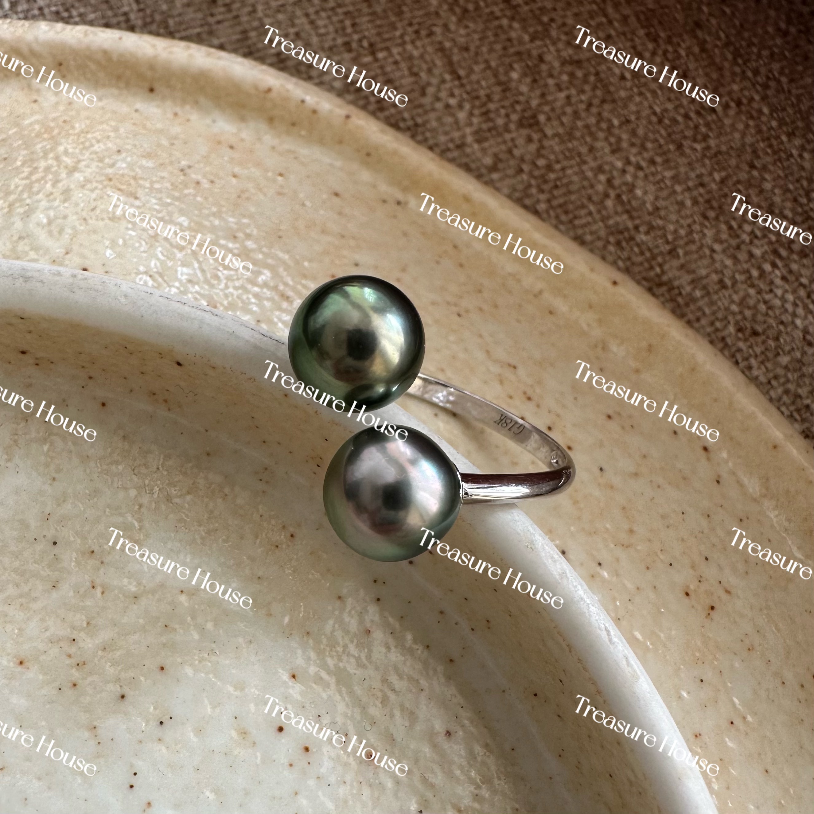 【宝藏】8-9mm海水大溪地珍珠双珠异色简约高级设计感开口戒指