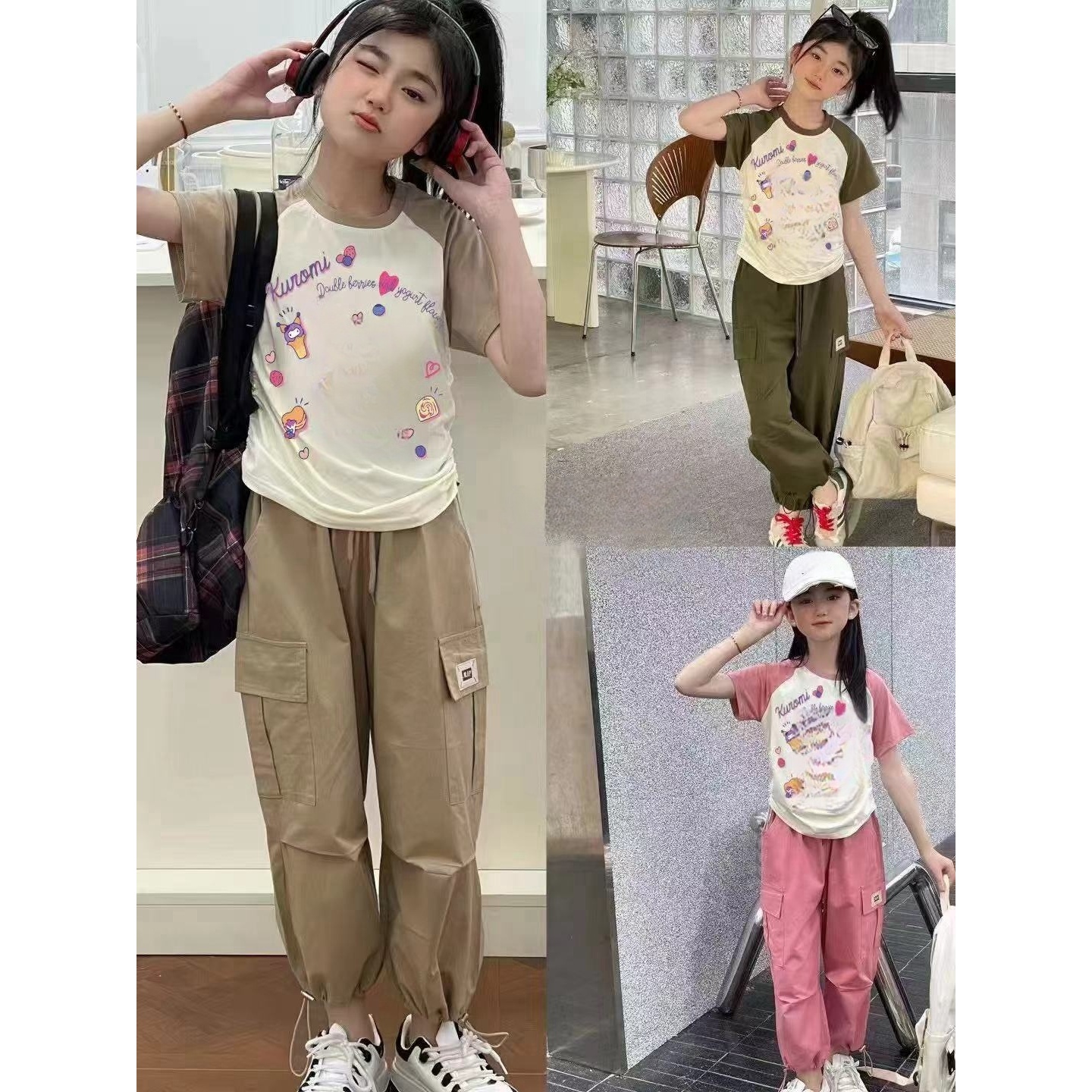 儿童2025夏季新款百搭潮流时尚卡通可爱休闲运动套装两件套B0407