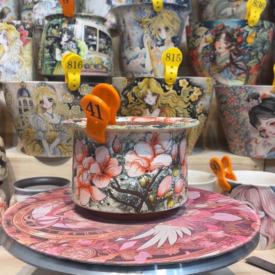 紫砂花盆景德镇手绘花盆陶瓷13/11