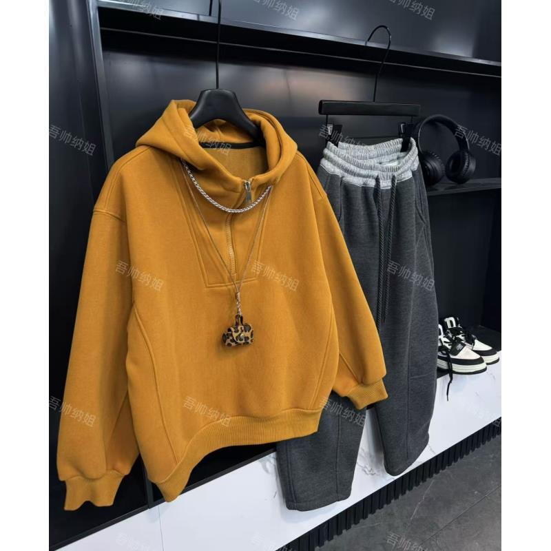 吾2025【Y】10月28日 加绒儿童潮酷姜黄色慵懒风连帽卫衣7001-