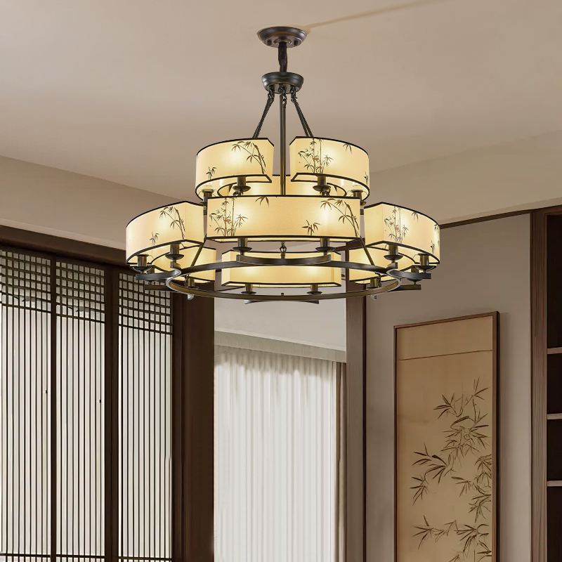 宋式美学新中式挑高层吊灯客厅餐厅灯具圆形别墅书房酒楼工程吊灯