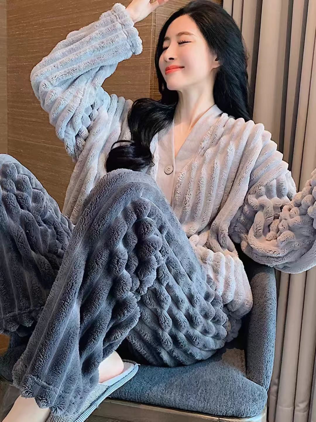 冬季家居服套装冬季毛绒大码睡衣睡衣家居服