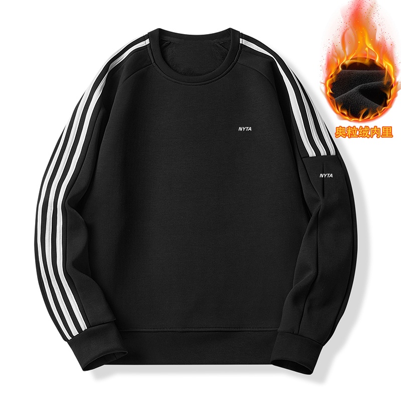 奥利绒卫衣上衣长袖男冬季情侣条纹卫衣运动套头休闲加绒情侣卫衣