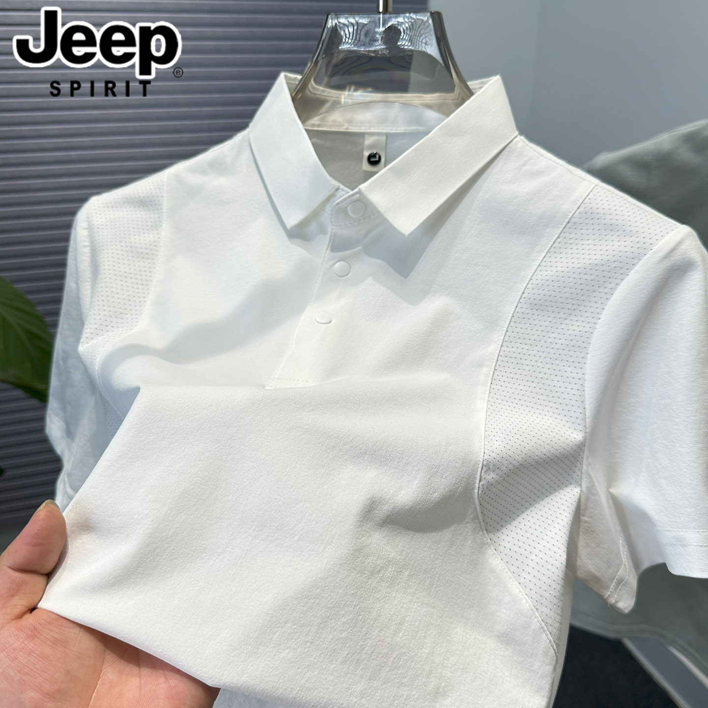 JEEPSPIRIT吉普夏季新款宽松透气运动polo衫男半纽扣翻领短袖t恤