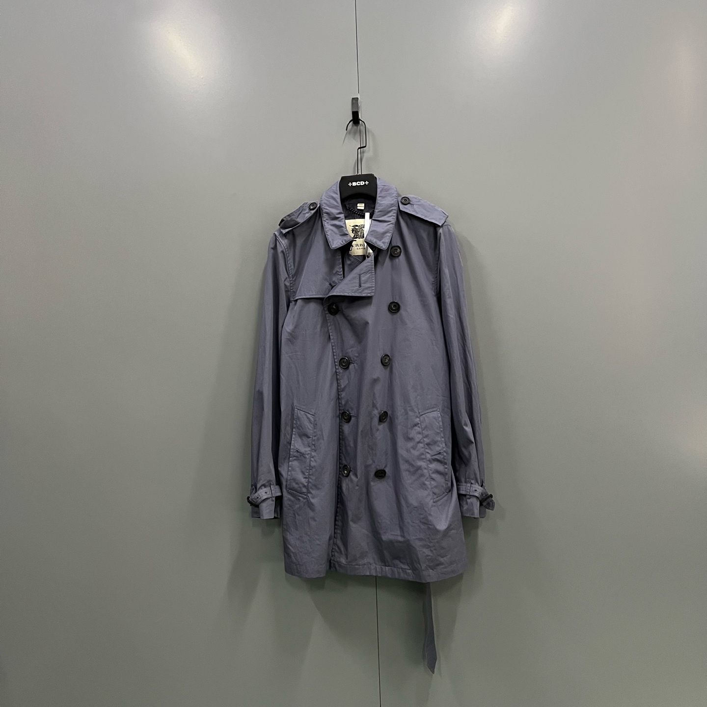 99新 BURBERRY/博柏利 jp1230 雾霾蓝双排扣风衣 52码 016497