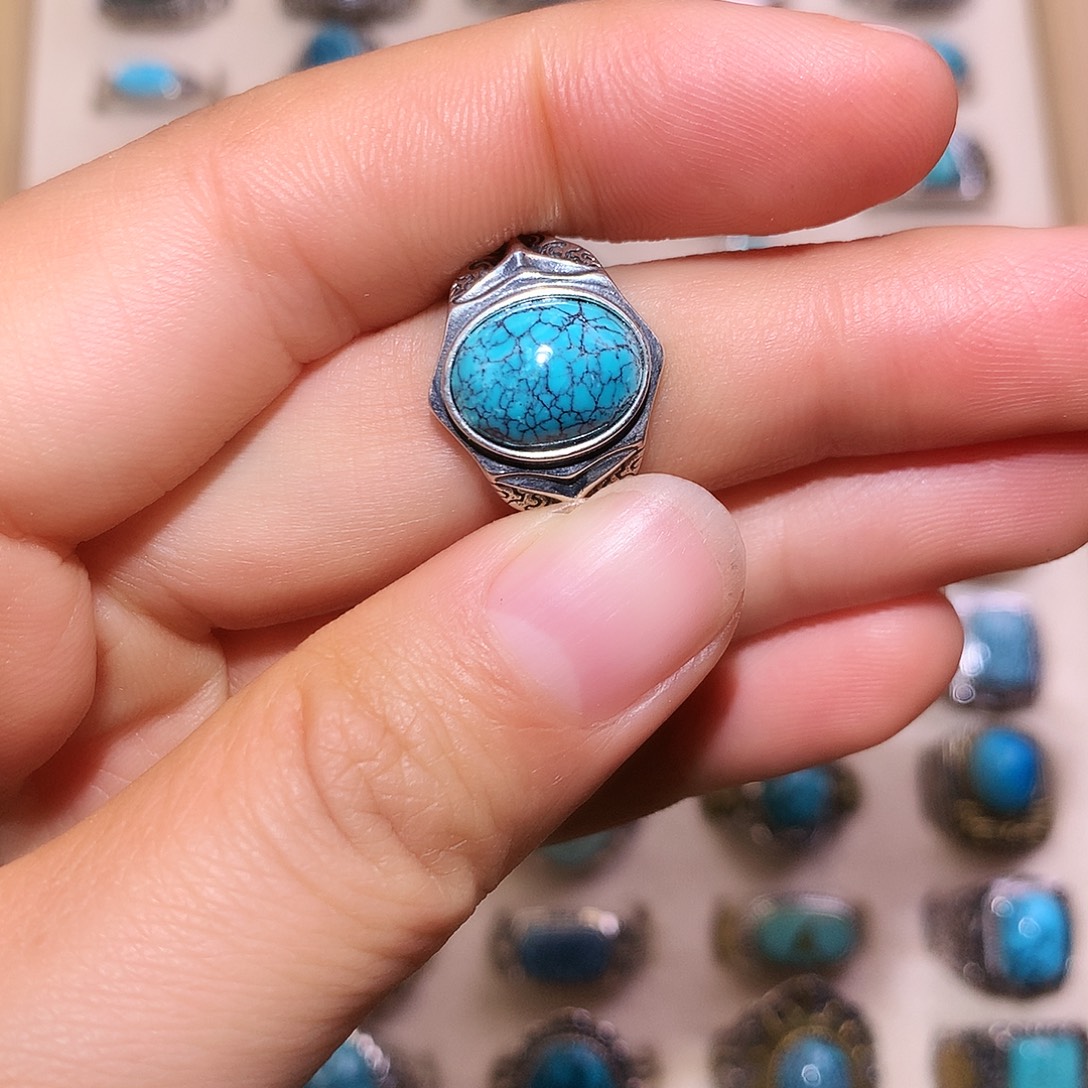 绿松石银S925镶嵌戒指