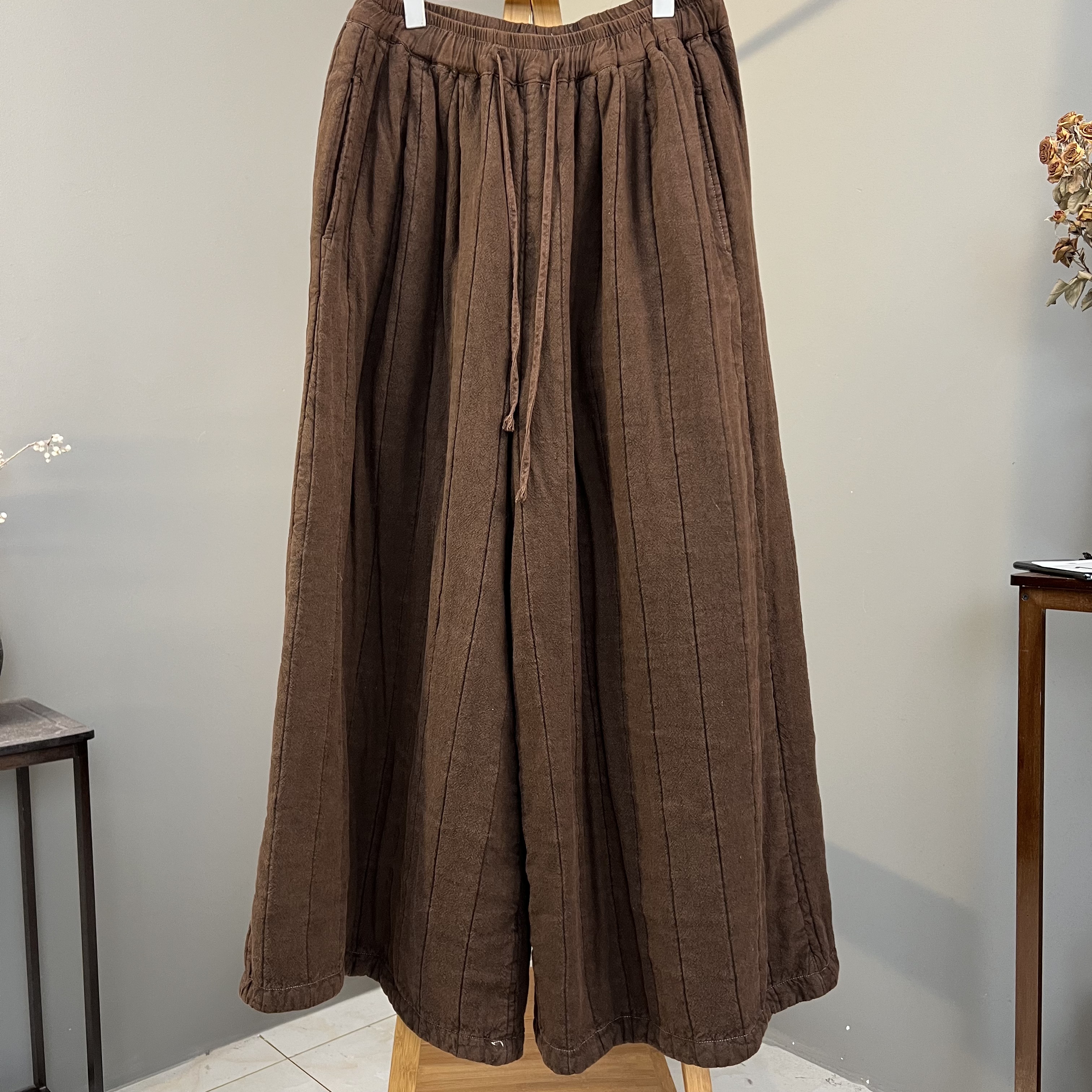 潘潘  阔腿棉裤  秋冬夹棉百搭棉裤 100麻（裤长103cm 80-160斤）