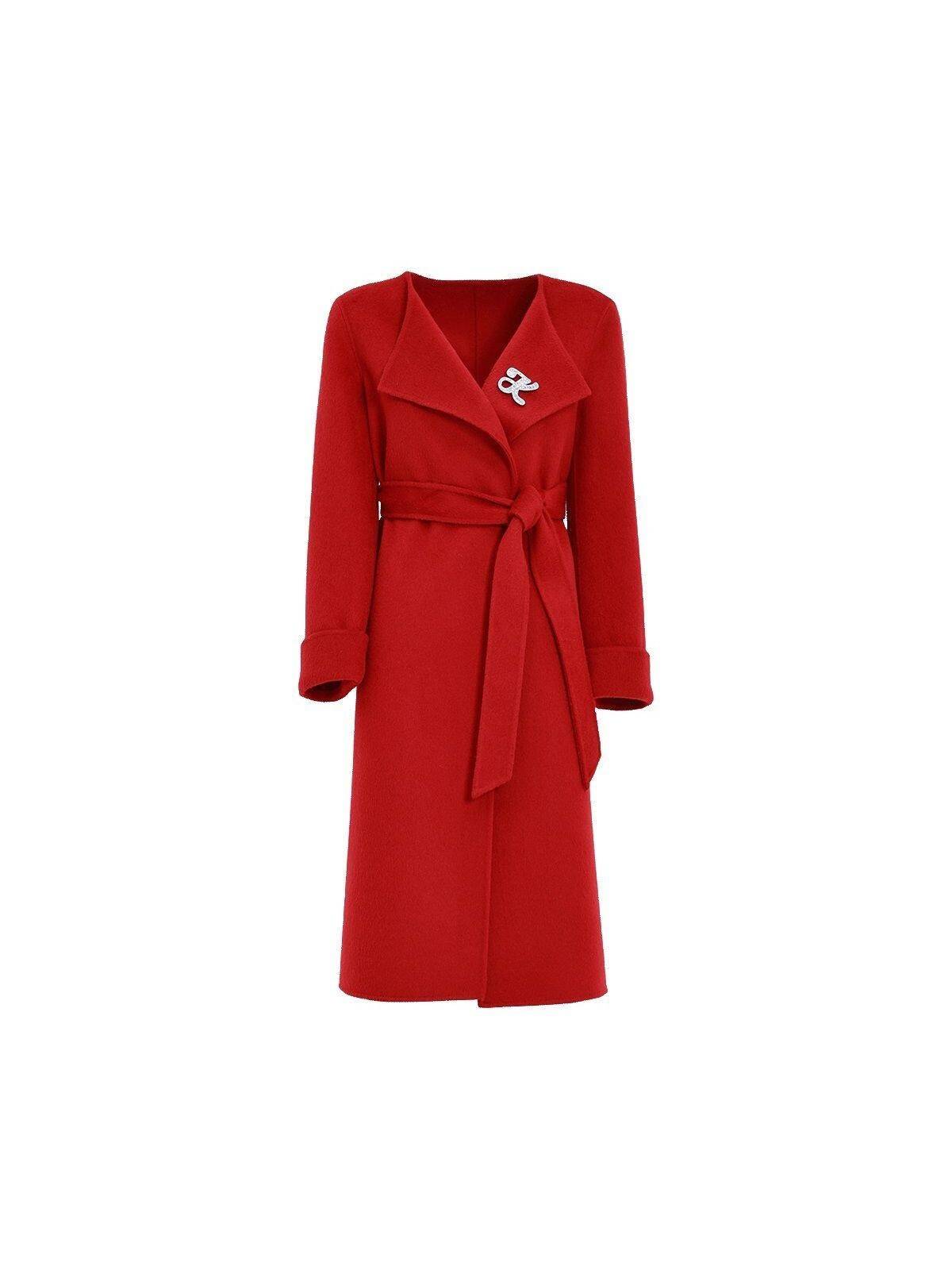 气质翻领大衣中长款羊绒