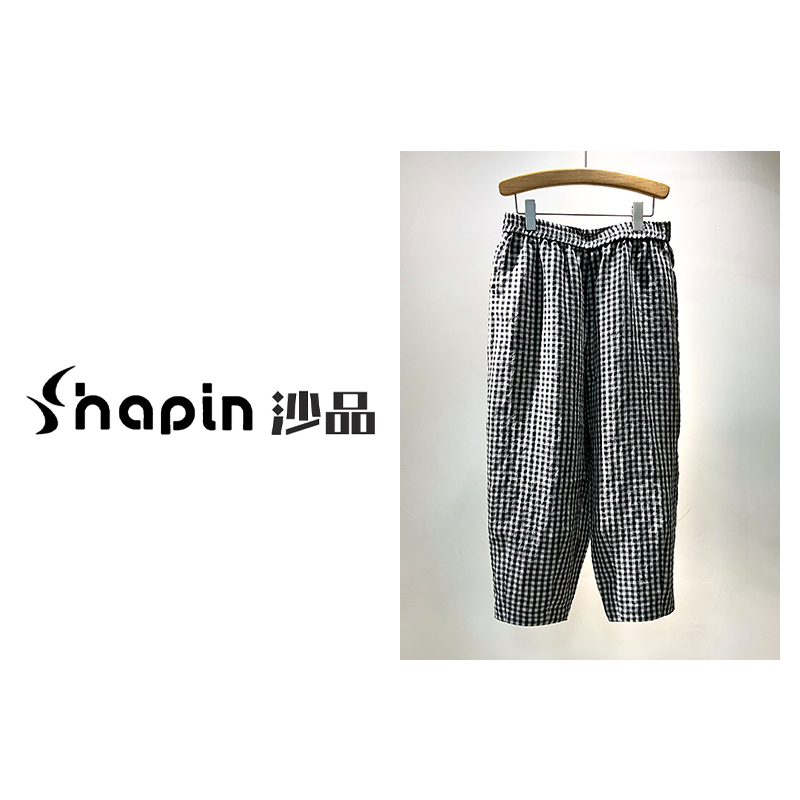 夏季棉麻格子九分裤女2025新款高腰显瘦亚麻休闲裤女ZD450250